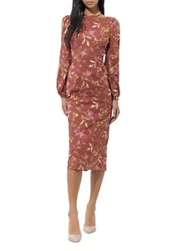 Women's Long Sleeve Floral Printed Midi Dress