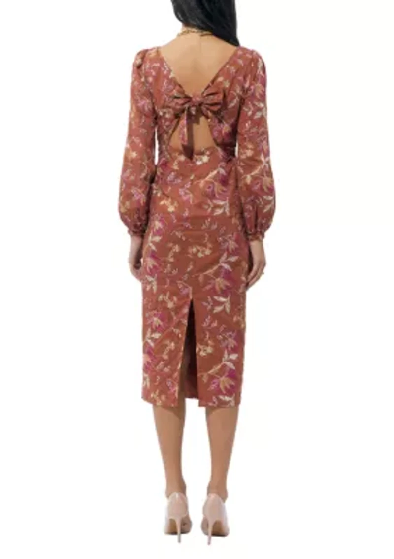 Women's Long Sleeve Floral Printed Midi Dress