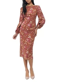 Women's Long Sleeve Floral Printed Midi Dress