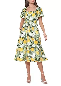 Women's Kailany Bubble Sleeve Lemon Midi Dress