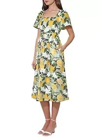 Women's Kailany Bubble Sleeve Lemon Midi Dress