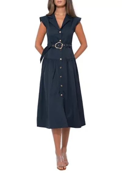 Olivia Button Up Belted Shirt Midi Dress