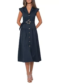 Olivia Button Up Belted Shirt Midi Dress