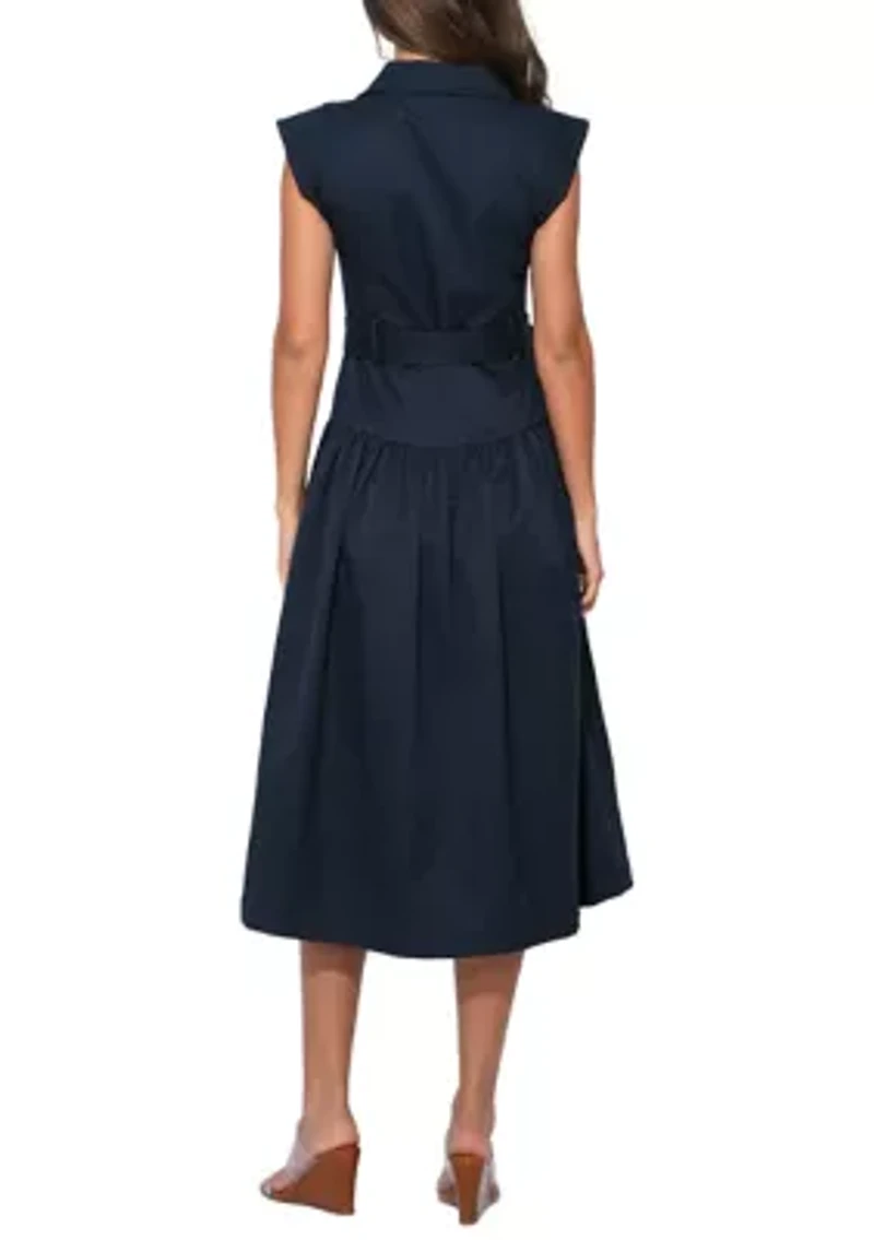 Olivia Button Up Belted Shirt Midi Dress