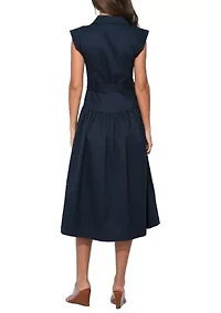 Olivia Button Up Belted Shirt Midi Dress