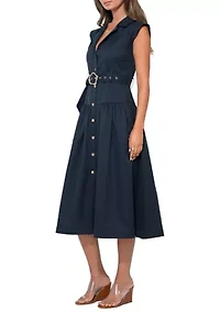 Olivia Button Up Belted Shirt Midi Dress