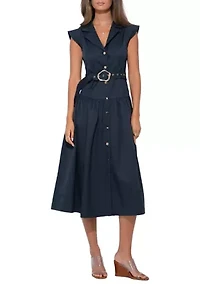 Olivia Button Up Belted Shirt Midi Dress