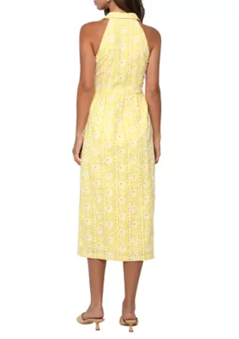 Women's Hazel Halter Floral Embroidery Midi Dress