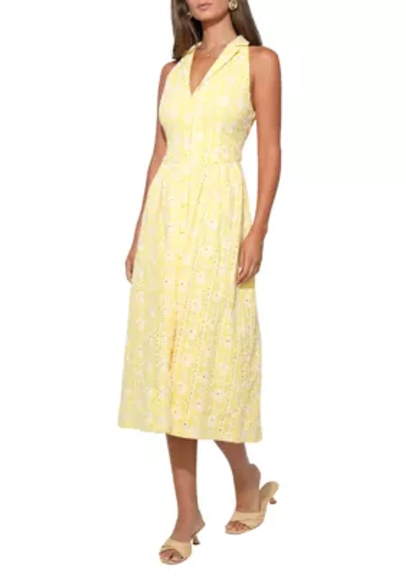 Women's Hazel Halter Floral Embroidery Midi Dress
