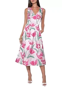 Women's Amira Sweetheart Flower Jacquard Midi Dress