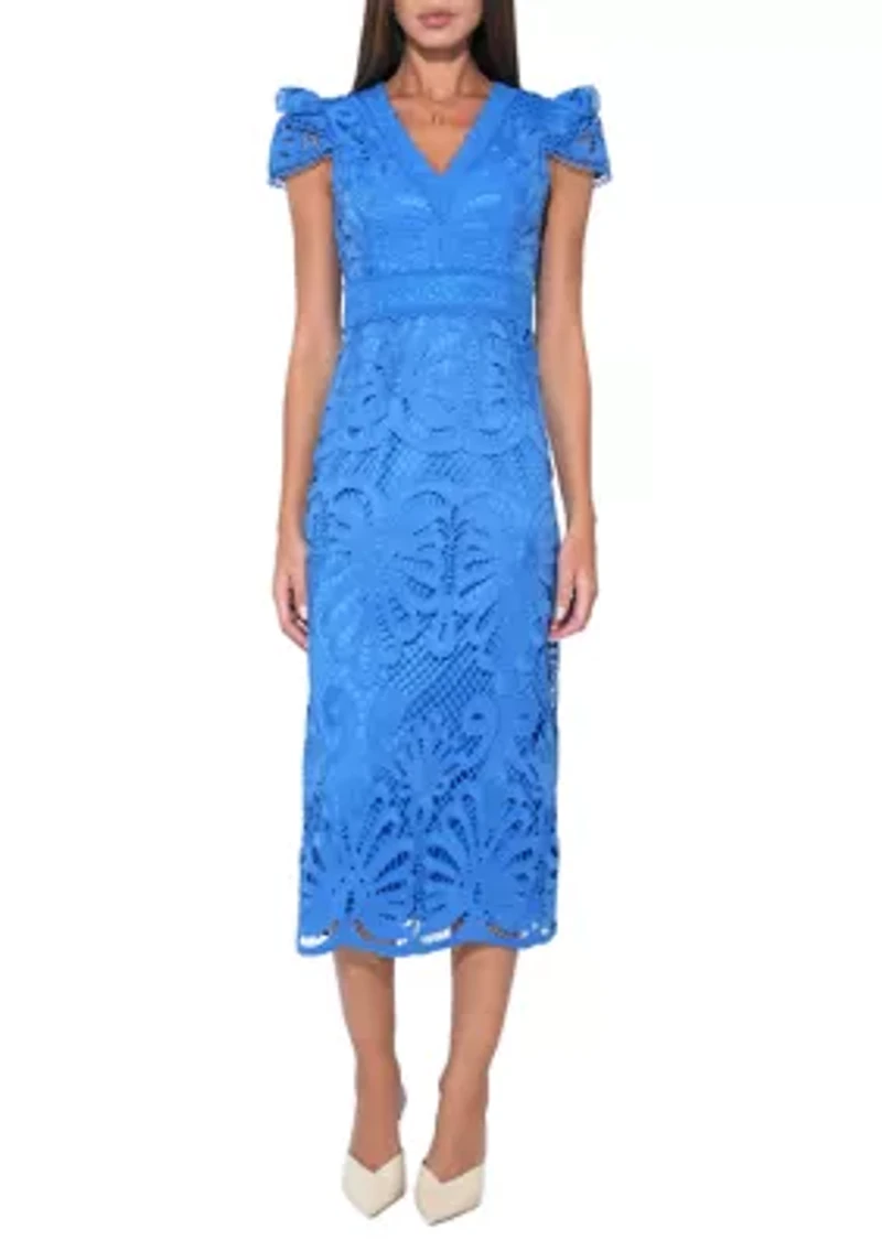 Women's Solid Lace Sheath Midi Dress