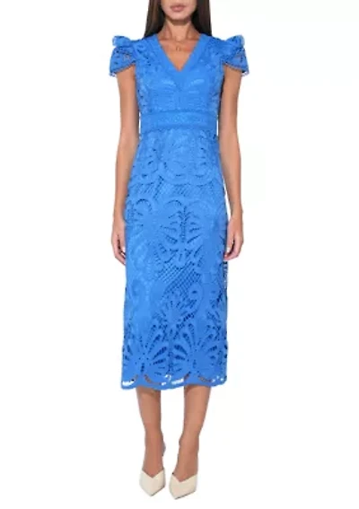 Women's Solid Lace Sheath Midi Dress