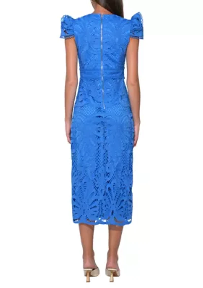 Women's Solid Lace Sheath Midi Dress