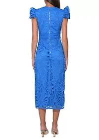 Women's Solid Lace Sheath Midi Dress