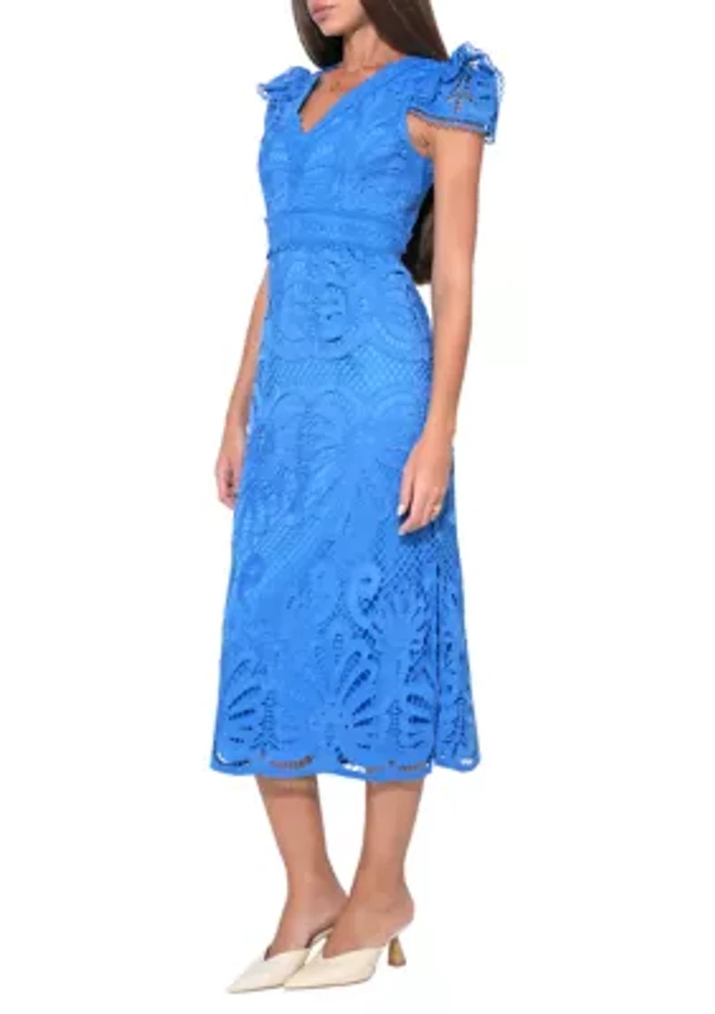 Women's Solid Lace Sheath Midi Dress