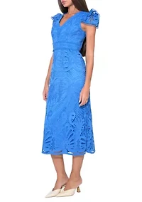 Women's Solid Lace Sheath Midi Dress