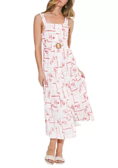 Women's Violet Embroidered Square Neck Midi Dress