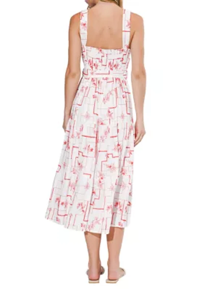 Women's Violet Embroidered Square Neck Midi Dress