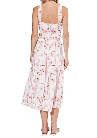 Women's Violet Embroidered Square Neck Midi Dress