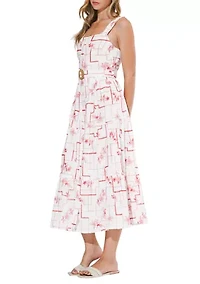 Women's Violet Embroidered Square Neck Midi Dress