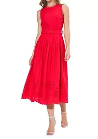 Women's Sleeveless Embroidered Midi Dress