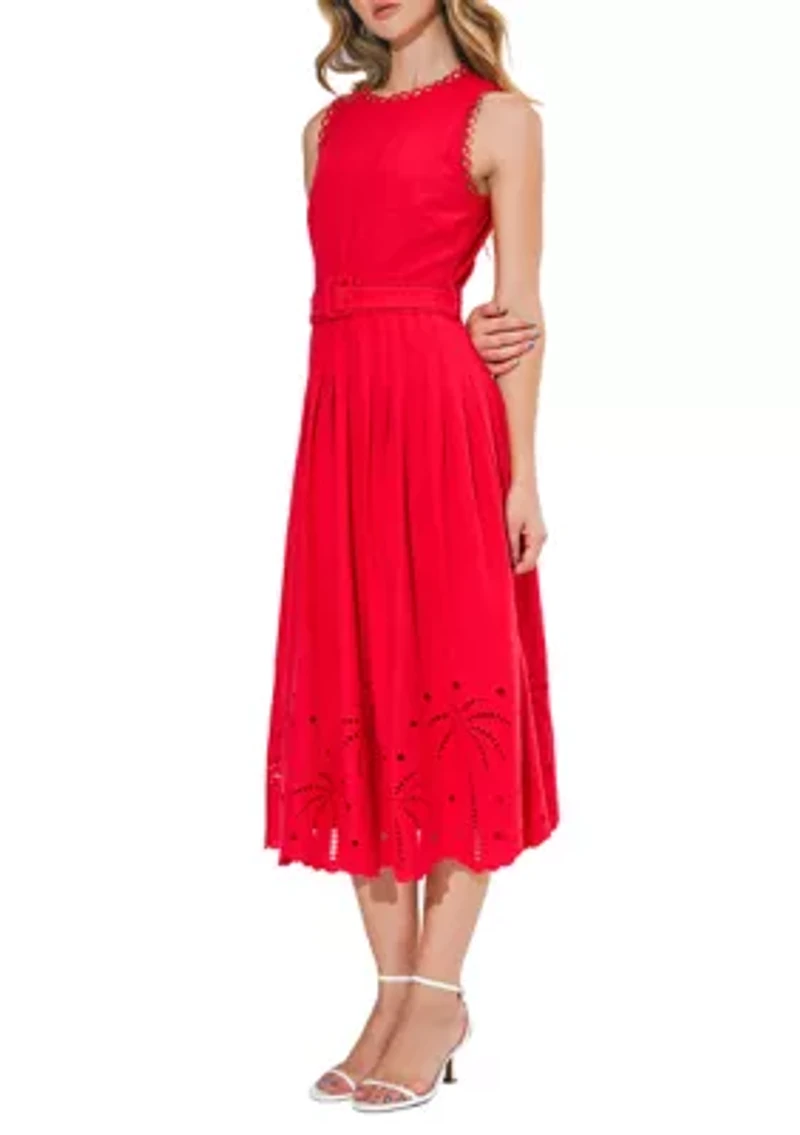 Women's Sleeveless Embroidered Midi Dress
