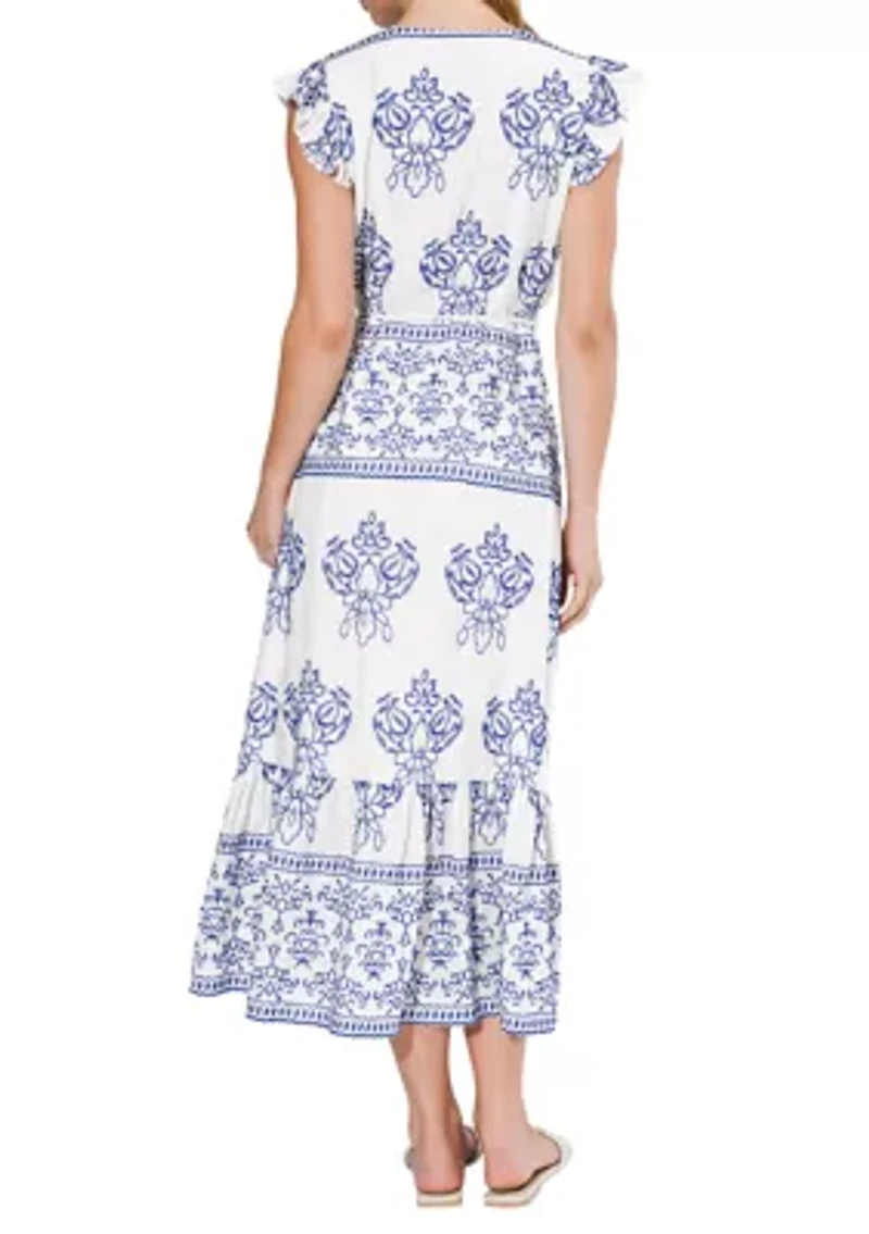 Women's Carmella Embroidered Wrap Midi Dress