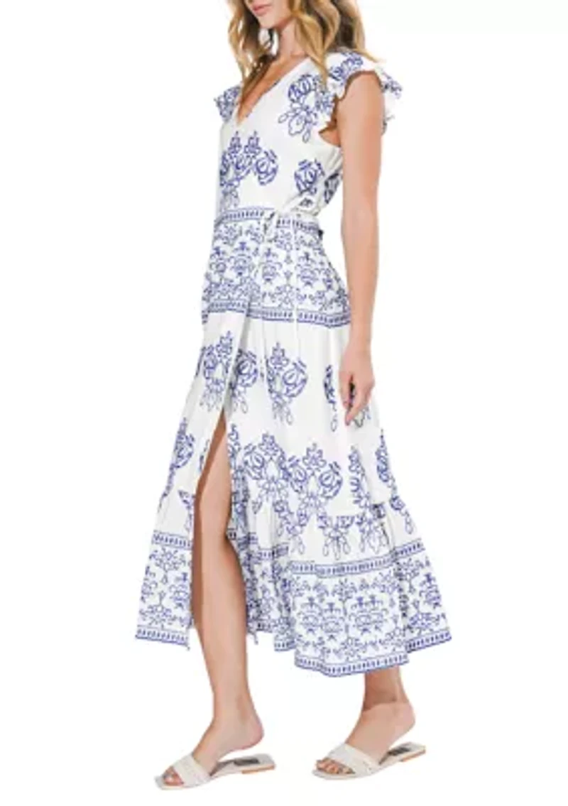 Women's Carmella Embroidered Wrap Midi Dress