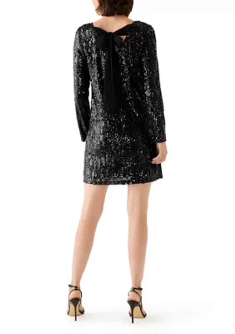Women's Long Sleeve Sequin Bow Dress