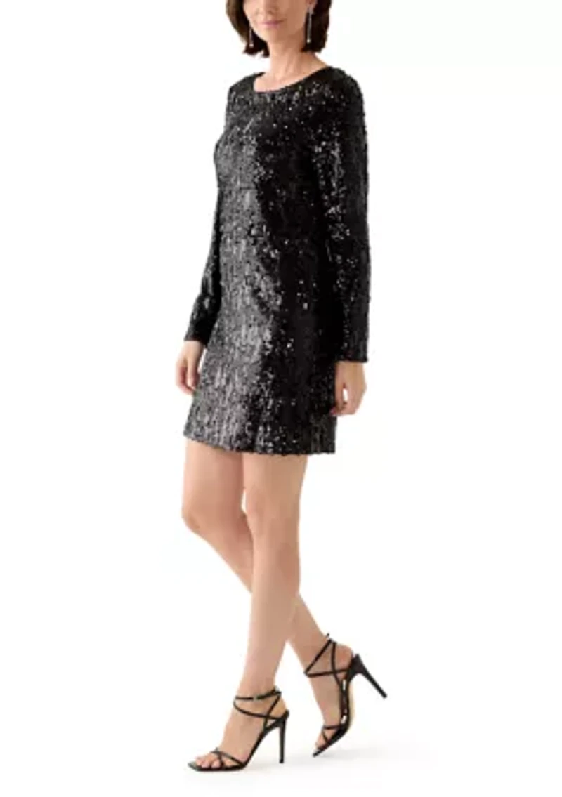 Women's Long Sleeve Sequin Bow Dress