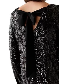 Women's Long Sleeve Sequin Bow Dress