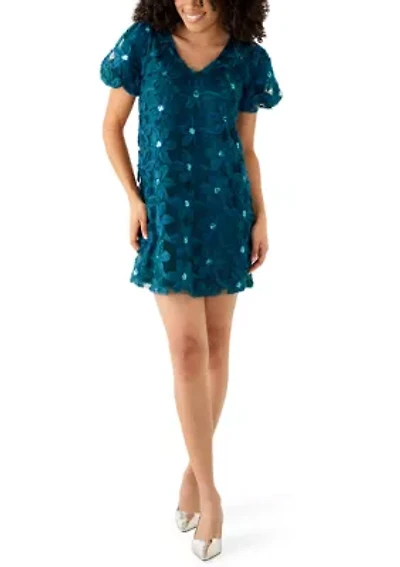 Women's Short Sleeve Floral Appliqué Mini Dress