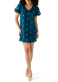 Women's Short Sleeve Floral Appliqué Mini Dress