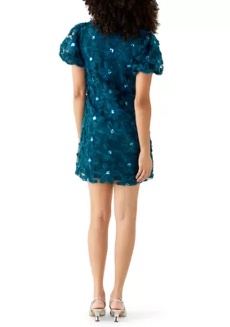 Women's Short Sleeve Floral Appliqué Mini Dress