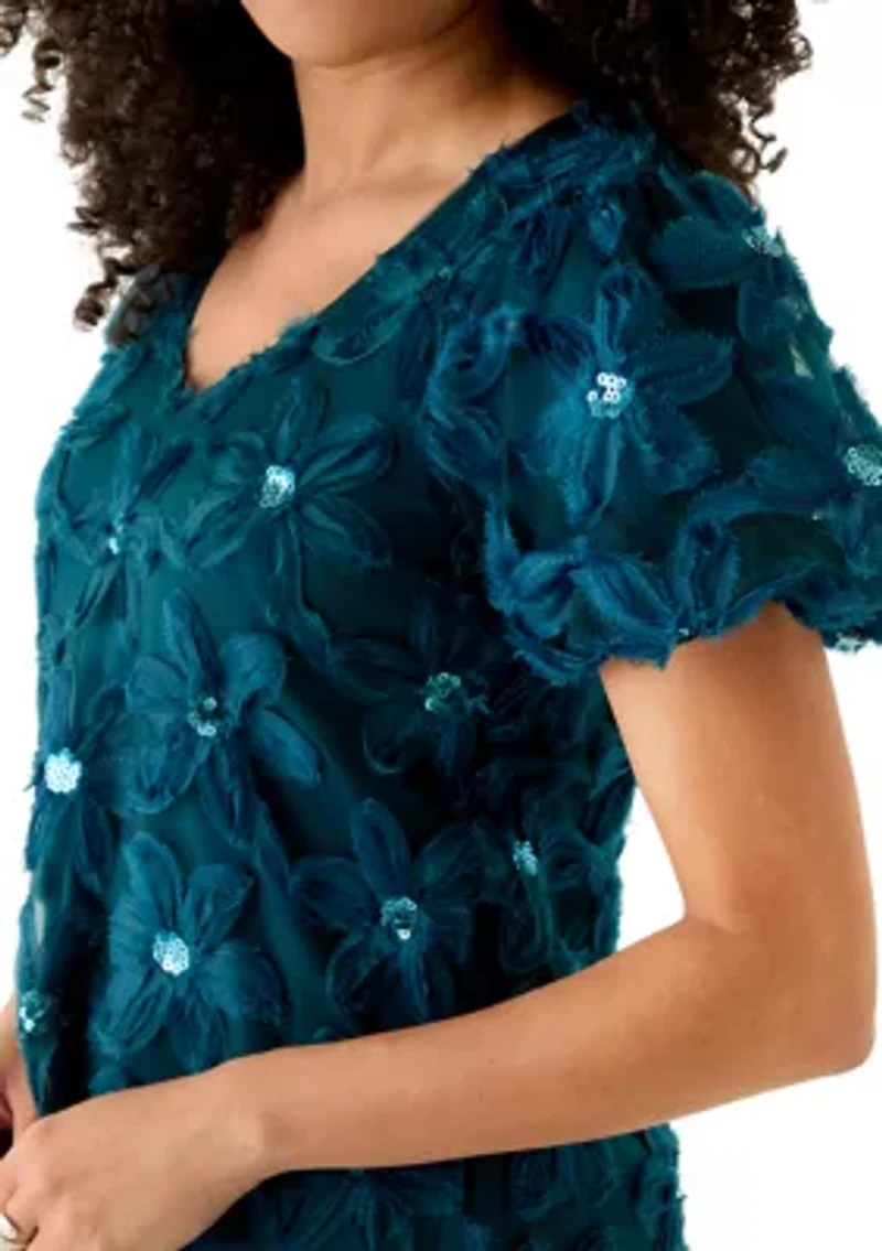 Women's Short Sleeve Floral Appliqué Mini Dress