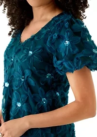 Women's Short Sleeve Floral Appliqué Mini Dress