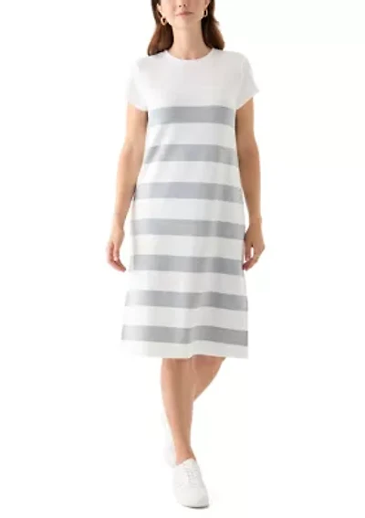 Women's Short Sleeve Crew Neck Stripe Print A-Line Dress