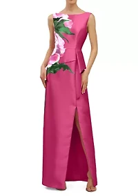 Women's Floral Printed Long Boat Neck Gown