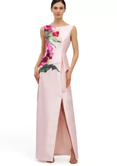 Women's Floral Printed Long Boat Neck Gown