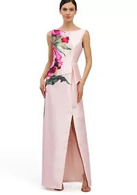 Women's Floral Printed Long Boat Neck Gown