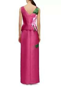 Women's Floral Printed Long Boat Neck Gown