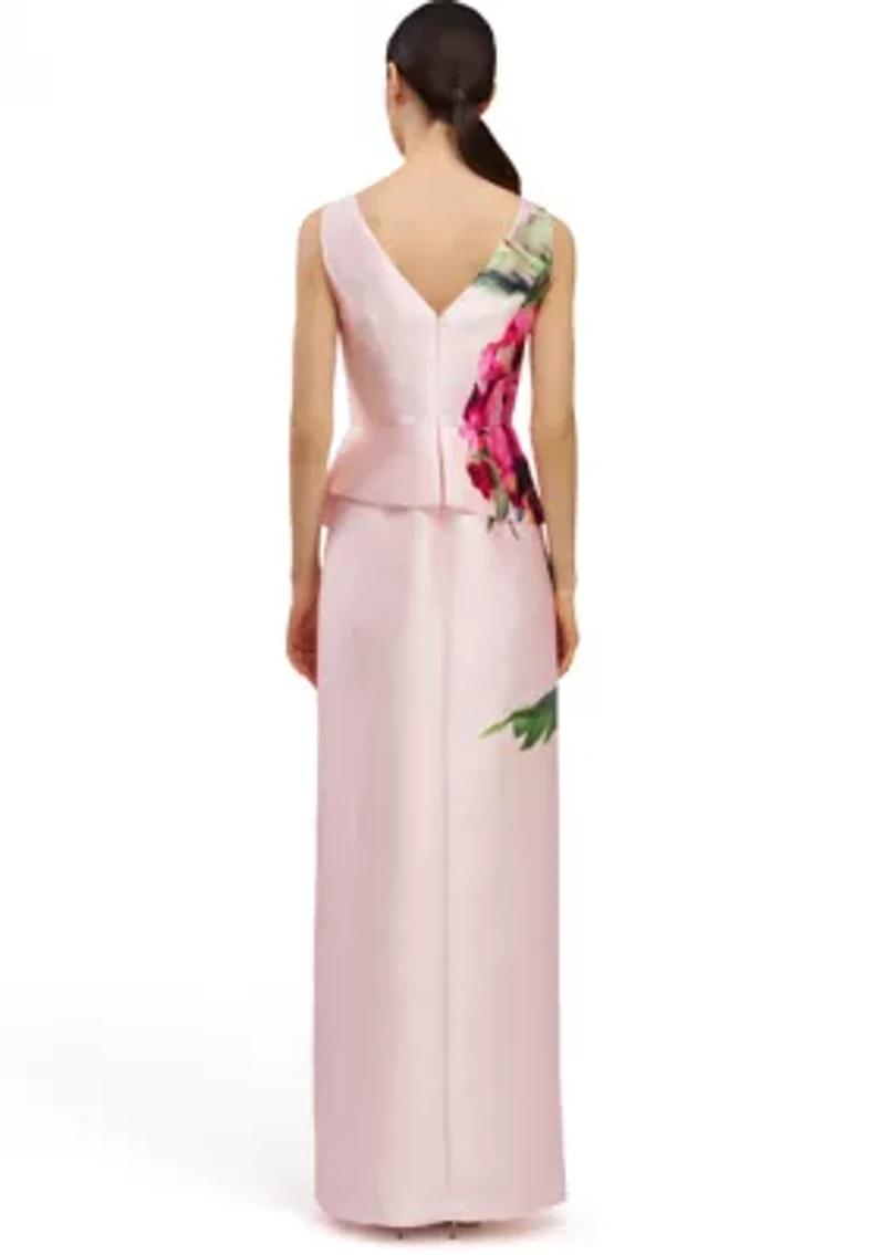 Women's Floral Printed Long Boat Neck Gown