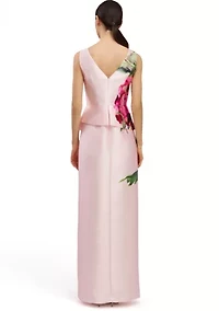 Women's Floral Printed Long Boat Neck Gown