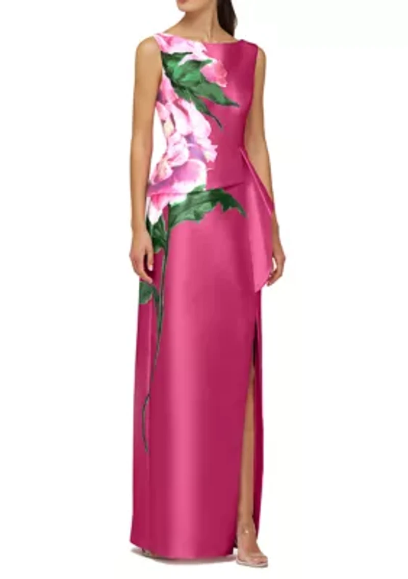 Women's Floral Printed Long Boat Neck Gown