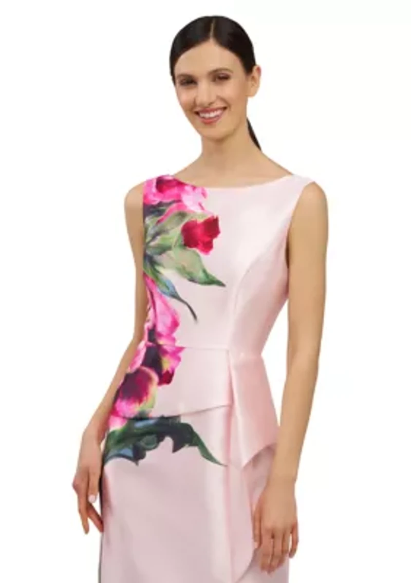 Women's Floral Printed Long Boat Neck Gown