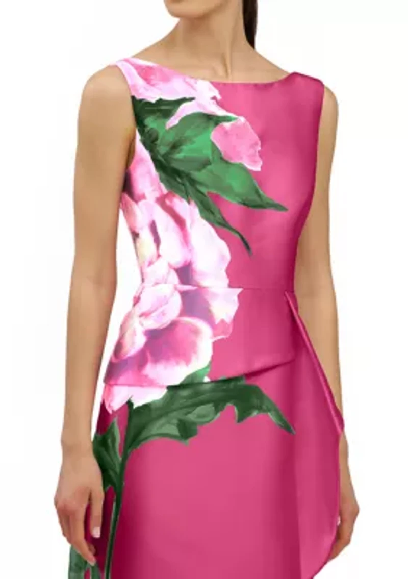 Women's Floral Printed Long Boat Neck Gown