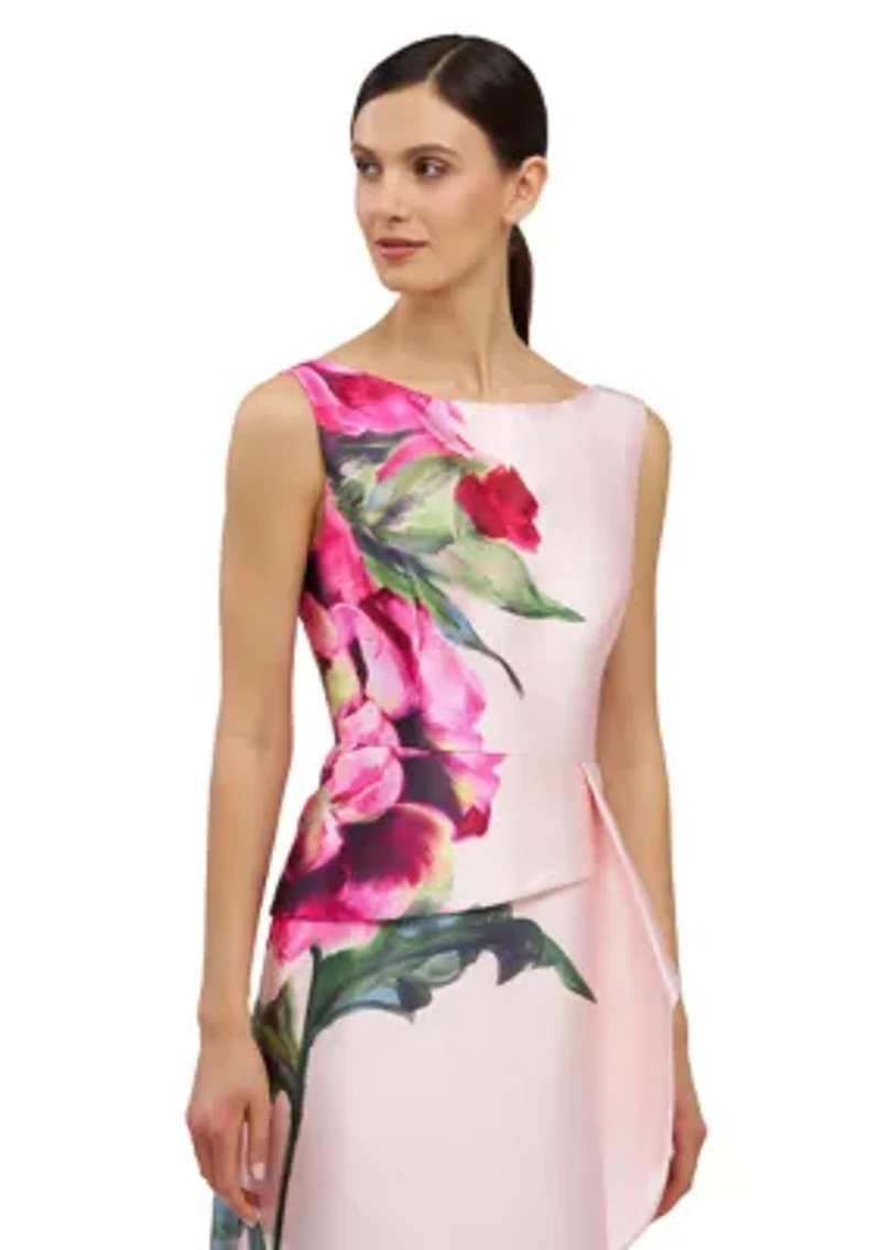 Women's Floral Printed Long Boat Neck Gown