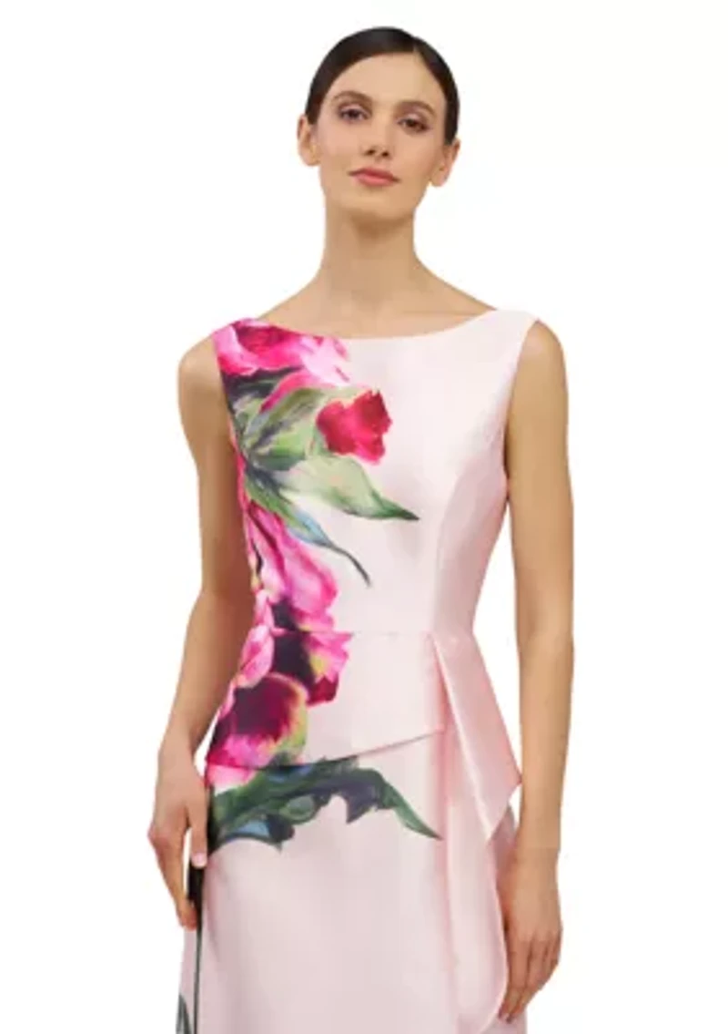 Women's Floral Printed Long Boat Neck Gown