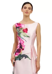 Women's Floral Printed Long Boat Neck Gown
