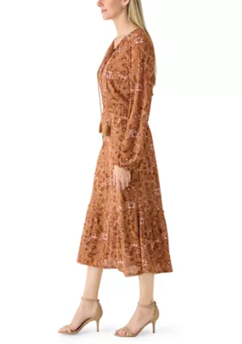 Women's Long Sleeve Peasant Maxi Dress